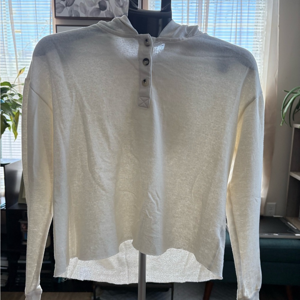 Ivory Button-Up Lightweight Hoodie | Girls Size XL